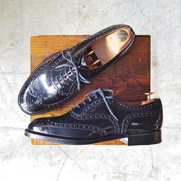 極上★チャーチ 75F/UK7.5【貴重★BURWOOD/旧チャーチ/ブックバインダーカーフ】81ラスト/バーウッド/フルブローグ/黒/Church's★d626