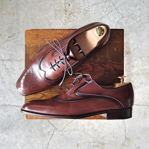 美品★(伊)ア・テストーニ SIZE 6【上級★ブラックラベル/BLACK LABEL】オックスフォード/カーフ/茶/メンズ/靴/シューズ/a.testoni★d630
