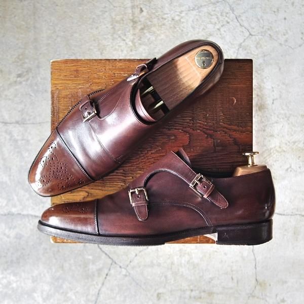 ★(伊)タニノクリスチー SIZE 7【定価18万円以上★最後期のダブルモンク/134644】カーフ/茶/メンズ/TANINO CRISCI★d631