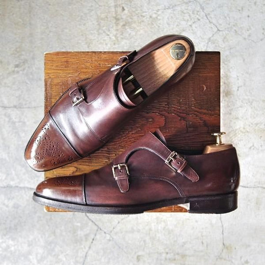 ★(伊)タニノクリスチー SIZE 7【定価18万円以上★最後期のダブルモンク/134644】カーフ/茶/メンズ/TANINO CRISCI★d631