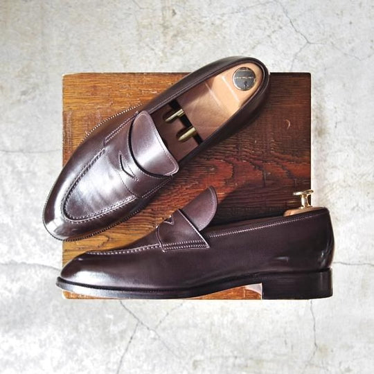 極美品★(伊)マンニーナ SIZE 7.5【貴重★レディメイドライン/コインローファー】カーフ/濃茶/メンズ/靴/シューズ/MANNINA★d632