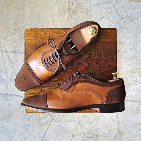 美品★チャーチ 60F/UK6【貴重★コンビ仕様/スエード×カーフ】116ラスト/4都市ロゴ/セミブローグ/茶×薄茶/メンズ/Church's★d652