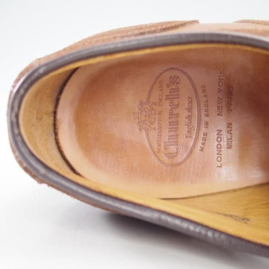 美品★チャーチ 60F/UK6【貴重★コンビ仕様/スエード×カーフ】116ラスト/4都市ロゴ/セミブローグ/茶×薄茶/メンズ/Church's★d652