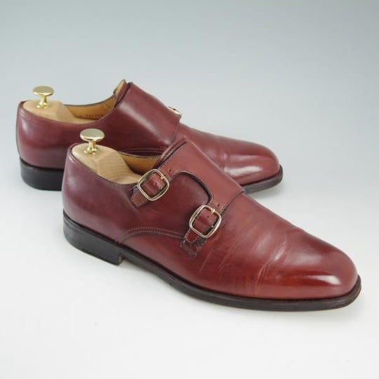 極上★(伊)タニノクリスチー SIZE 7【定価10万円以上★当時の定番ダブルモンク】671/カーフ/赤茶/メンズ/TANINO CRISCI★d656