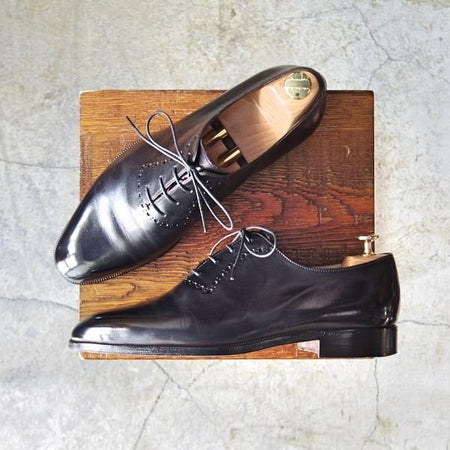 極上★(仏)ベルルッティ SIZE 7.5【貴重★4アイレット/ホールカット】オックスフォードシューズ/カーフ/黒/メンズ/Berluti★d657