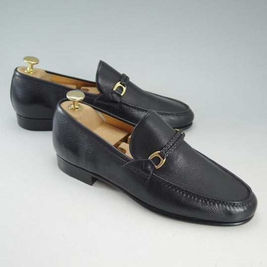 極美品★(伊)タニノクリスチー SIZE 5.5【定価10万円以上★ローファー】125128/スリッポン/シボ革/黒/メンズ/TANINO CRISCI★d658