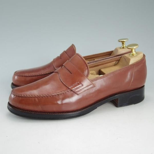 極上★(台湾)神匠/シンショウ SIZE 6.5【貴重★コードバン仕様/ナチュラル〜マホガニー系色】コインローファー/薄茶/メンズ★d662