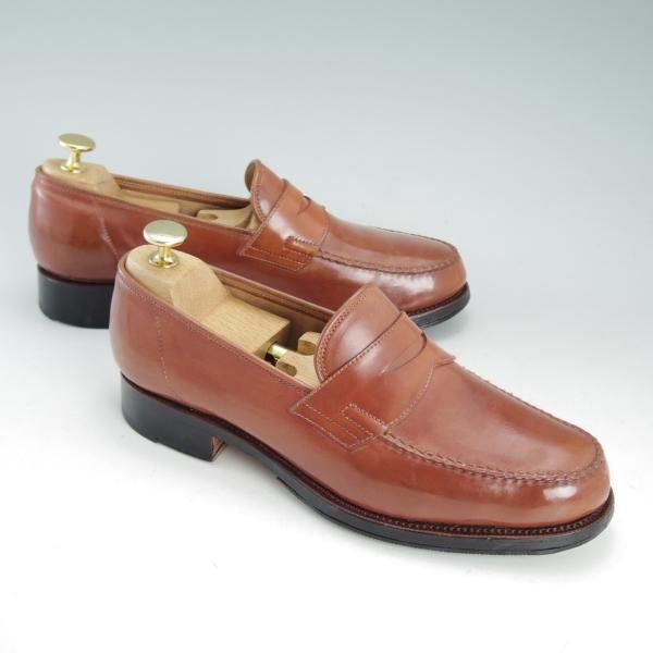 極上★(台湾)神匠/シンショウ SIZE 6.5【貴重★コードバン仕様/ナチュラル〜マホガニー系色】コインローファー/薄茶/メンズ★d662