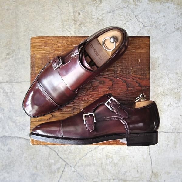 極上★(伊)エンツォ・ボナフェ UK5.5程度【定価￥178,200-★コードバン仕様】ダブルモンク/EB-02C/赤茶/メンズ/Enzo Bonafe★d679