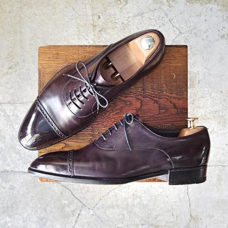 ★(英)ガジアーノ&ガーリング UK9程度【高級★ビスポーク商品】パンチドキャップトゥ/カーフ/濃赤茶/GAZIANO&GIRLING★d680