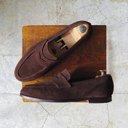 ★クロケット&ジョーンズ UK7程度【★ブルックスブラザーズ別注/Peal&co】コインローファー/スエード/濃茶/メンズ/Crockett&Jones★d687