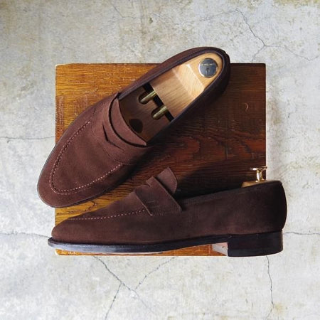 極上★クロケット&ジョーンズ 6E【ダイナイトソール仕様★SYDNEY】341ラスト/コインローファー/スエード/茶/メンズ/Crockett&Jones★d688