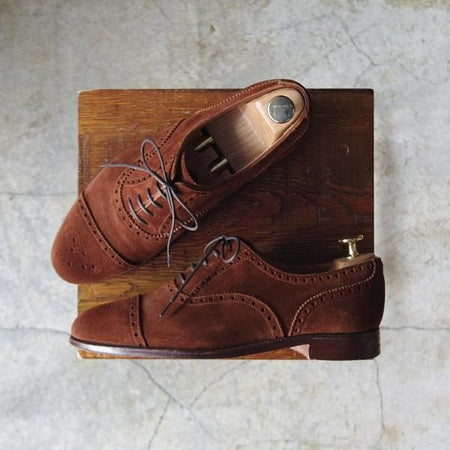 極上★クロケット&ジョーンズ 5.5E【定番★WESTMINSTER/ウエストミンスター】セミブローグ/スエード/茶/メンズ/Crockett&Jones★d689