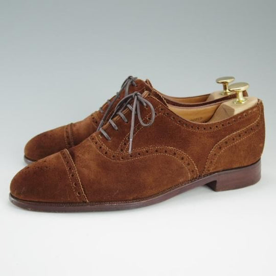 極上★クロケット&ジョーンズ 5.5E【定番★WESTMINSTER/ウエストミンスター】セミブローグ/スエード/茶/メンズ/Crockett&Jones★d689