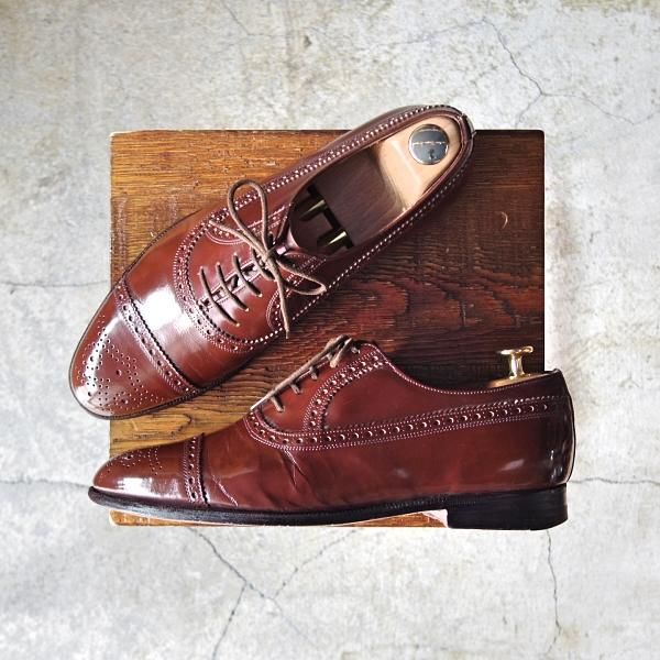 極上★チャーチ 70F/UK7【旧チャーチ★ブックバインダーカーフ/84ラスト】3都市ロゴ/KENTON/セミブローグ/茶/メンズ/Church's★d691