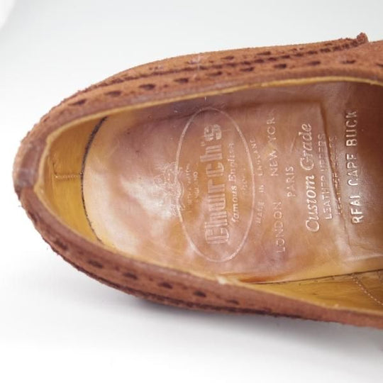 極上★チャーチ 85G/UK8.5【貴重★アンテロープ革/REAL CAPE BUCK/旧チャーチ】73ラスト/3都市ロゴ/フルブローグ/茶/Church's★d692