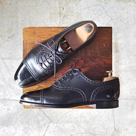 極上★(英)グレンソン 7.5F【★フットマスター/footmaster/セミブローグ】22352-01/セミブローグ/カーフ/黒/メンズ/GRENSON★d693