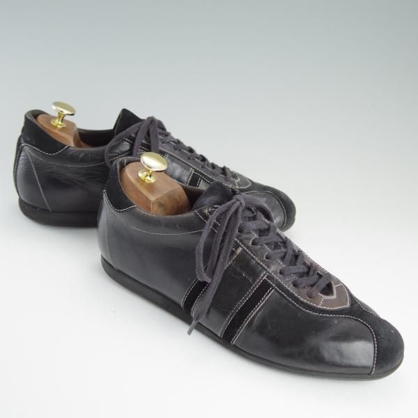 極上★(伊)サントーニ SIZE 6【★スニーカー/スエード×カーフ】黒〜茶/メンズ/シューズ/Santoni★d701