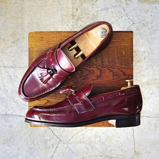 美品★チャーチ UK7.5程度【旧チャーチ★ブックバインダーカーフ/3都市ロゴ】93ラスト/タッセルローファー/赤茶/メンズ/Church's★d706