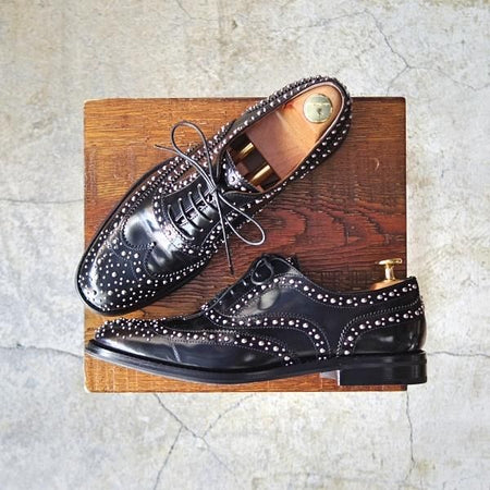 美品★チャーチ(レディース) SIZE 37.5【定価￥103,680-★BURWOOD MET/スタッズ】バーウッド/黒/Church's★d725