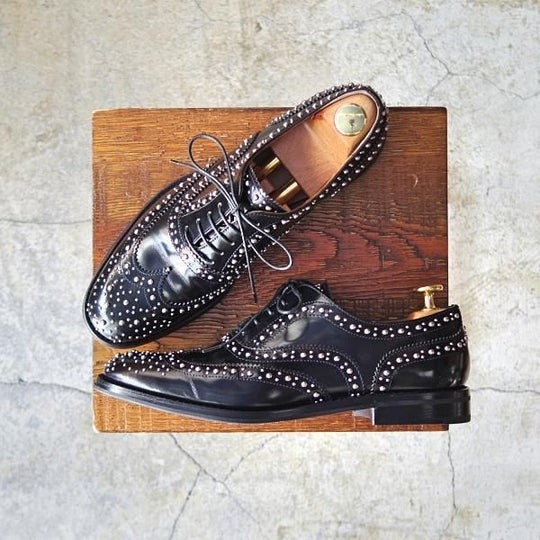 美品★チャーチ(レディース) SIZE 37.5【定価￥103,680-★BURWOOD MET/スタッズ】バーウッド/黒/Church's★d725