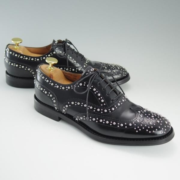 美品★チャーチ(レディース) SIZE 37.5【定価￥103,680-★BURWOOD MET/スタッズ】バーウッド/黒/Church's★d725