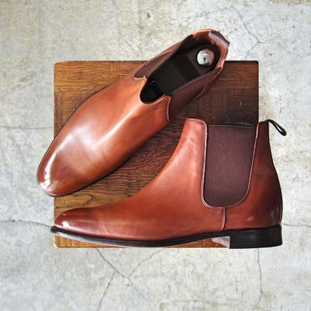 美品★(英)チーニー 6.5F【★(英)Herring Shoes別注/サイドゴアブーツ】11028ラスト/WILSON/カーフ/茶/メンズ/CHEANEY★d736