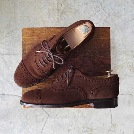 極上★チャーチ 60F/UK6【貴重★100ラスト/DIPLOMAT/ディプロマット】4都市ロゴ/セミブローグ/スエード/濃茶/メンズ/Church's★d745