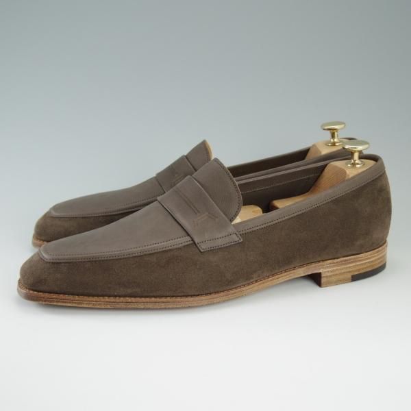 新品★ジョンロブ 9E【貴重★コンビ仕様/KIPLING/4596ラスト】コインローファー/カーフ×スエード/茶/メンズ/JOHN LOBB★d766