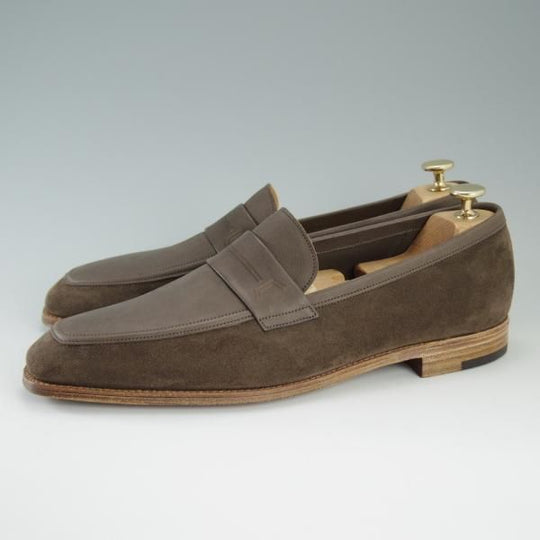 新品★ジョンロブ 9E【貴重★コンビ仕様/KIPLING/4596ラスト】コインローファー/カーフ×スエード/茶/メンズ/JOHN LOBB★d766