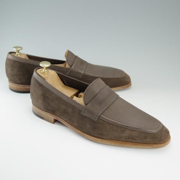 新品★ジョンロブ 9E【貴重★コンビ仕様/KIPLING/4596ラスト】コインローファー/カーフ×スエード/茶/メンズ/JOHN LOBB★d766