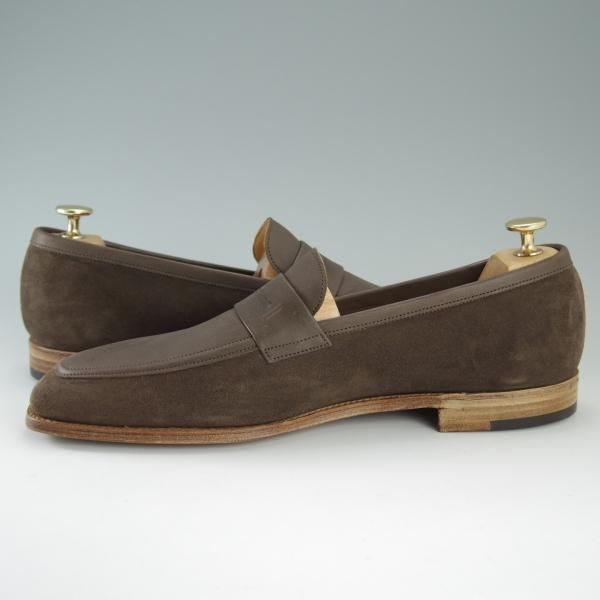 新品★ジョンロブ 9E【貴重★コンビ仕様/KIPLING/4596ラスト】コインローファー/カーフ×スエード/茶/メンズ/JOHN LOBB★d766