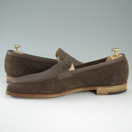 新品★ジョンロブ 9E【貴重★コンビ仕様/KIPLING/4596ラスト】コインローファー/カーフ×スエード/茶/メンズ/JOHN LOBB★d766