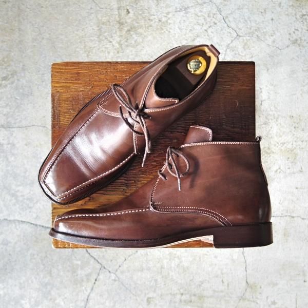 極上★(伊)ステファノ・ブランキーニ UK6.5程度【★チャッカブーツ/Uチップ】カーフ/茶/メンズ/STEFANO BRANCHINI★d783