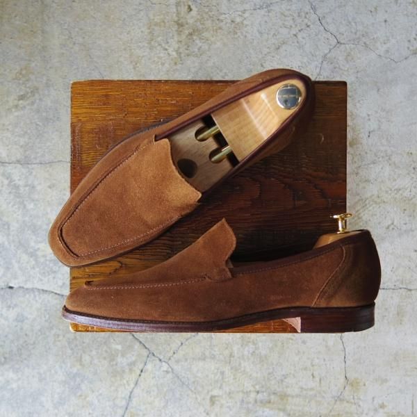 美品★クロケット&ジョーンズ 7E【貴重★SHIPS別注/DOUGLAS】アンライニング仕様/ローファー/スエード/茶/メンズ/Crockett&Jones★d790