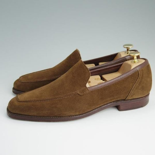 美品★クロケット&ジョーンズ 7E【貴重★SHIPS別注/DOUGLAS】アンライニング仕様/ローファー/スエード/茶/メンズ/Crockett&Jones★d790