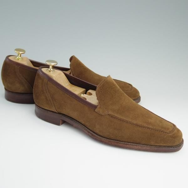 美品★クロケット&ジョーンズ 7E【貴重★SHIPS別注/DOUGLAS】アンライニング仕様/ローファー/スエード/茶/メンズ/Crockett&Jones★d790