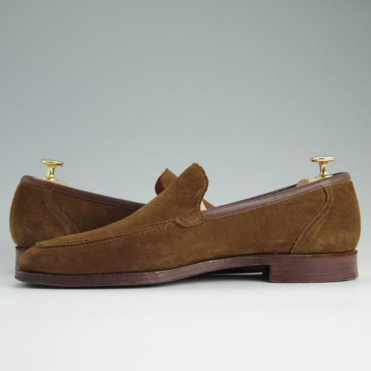 美品★クロケット&ジョーンズ 7E【貴重★SHIPS別注/DOUGLAS】アンライニング仕様/ローファー/スエード/茶/メンズ/Crockett&Jones★d790