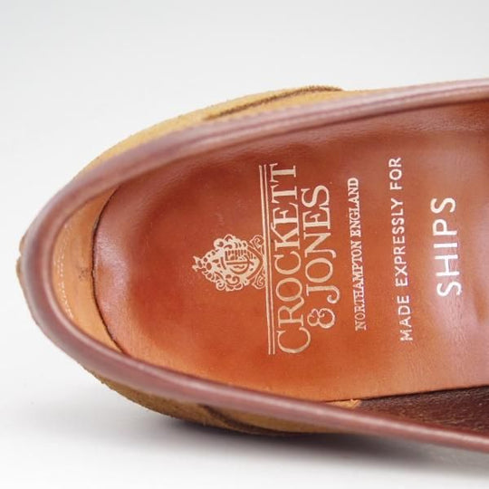 美品★クロケット&ジョーンズ 7E【貴重★SHIPS別注/DOUGLAS】アンライニング仕様/ローファー/スエード/茶/メンズ/Crockett&Jones★d790