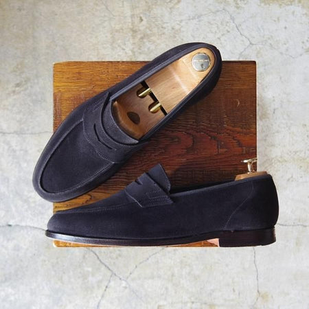 極上★クロケット&ジョーンズ 8.5E【★RICHMOND/リッチモンド】314ラスト/コインローファー/スエード/紺/メンズ/Crockett&Jones★d795