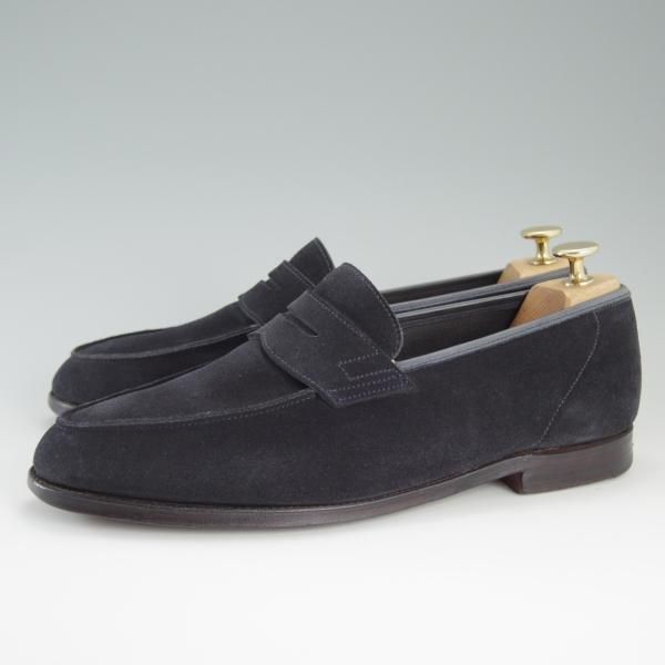 極上★クロケット&ジョーンズ 8.5E【★RICHMOND/リッチモンド】314ラスト/コインローファー/スエード/紺/メンズ/Crockett&Jones★d795