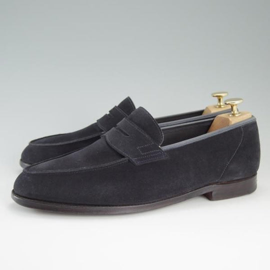 極上★クロケット&ジョーンズ 8.5E【★RICHMOND/リッチモンド】314ラスト/コインローファー/スエード/紺/メンズ/Crockett&Jones★d795