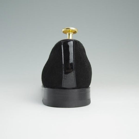 極美品★(伊)サントーニ SIZE 5.5【貴重★ベルジャンシューズ/スリッポン】スエード/黒/メンズ/リボンローファー/Santoni★d835