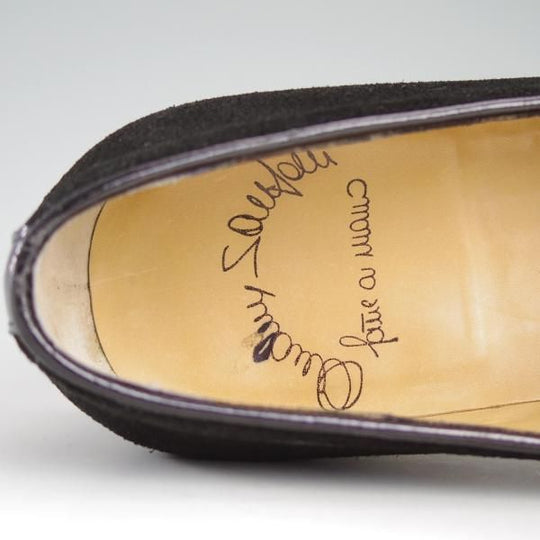 極美品★(伊)サントーニ SIZE 5.5【貴重★ベルジャンシューズ/スリッポン】スエード/黒/メンズ/リボンローファー/Santoni★d835