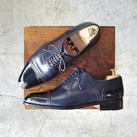 極美品★(スペイン製)マグナーニ SIZE 39【★ボロネーゼ製法/クォーターブローグ】12919/カーフ/紺/メンズ/MAGNANNI★d836