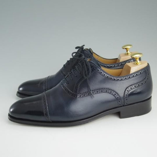極美品★(スペイン製)マグナーニ SIZE 39【★ボロネーゼ製法/クォーターブローグ】12919/カーフ/紺/メンズ/MAGNANNI★d836