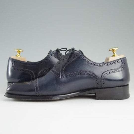 極美品★(スペイン製)マグナーニ SIZE 39【★ボロネーゼ製法/クォーターブローグ】12919/カーフ/紺/メンズ/MAGNANNI★d836