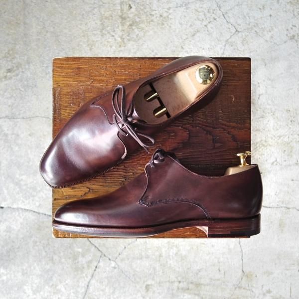 未使用★(英)グレンソン SIZE 5.5程度【最上級★マスターピース/特別オーダー品】プレーントゥ/Vフロント/カーフ/茶/GRENSON★d839