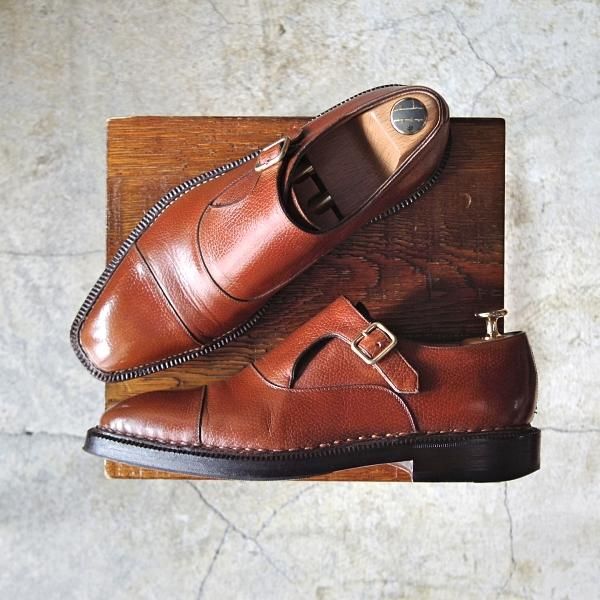 極上★(伊)エンツォ・ボナフェ SIZE 6.5【上級★ノルベジェーゼ製法/サイドモンク】グレインレザー/茶/メンズ/Enzo Bonafe★d841