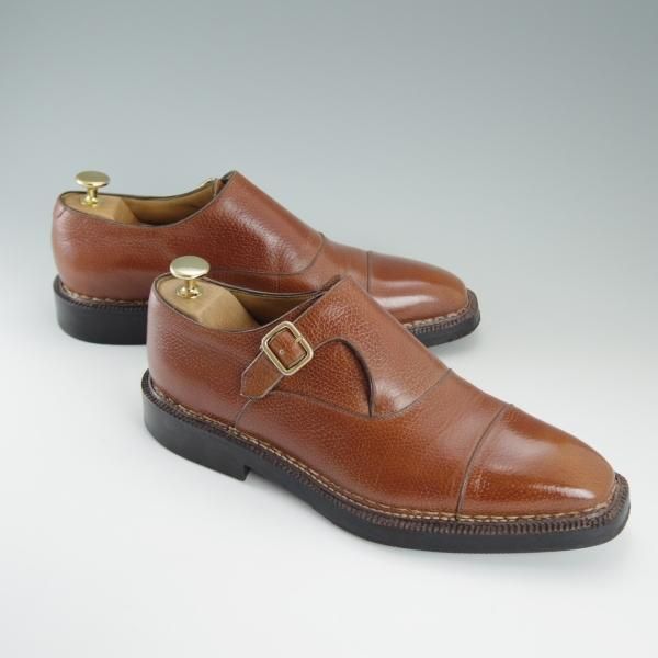 極上★(伊)エンツォ・ボナフェ SIZE 6.5【上級★ノルベジェーゼ製法/サイドモンク】グレインレザー/茶/メンズ/Enzo Bonafe★d841